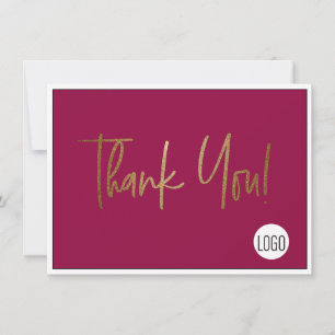 Custom Company Logo Social Faux Gold Red Thank You Card