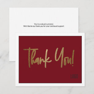 Custom Company Logo Social Faux Gold Red Thank You Card