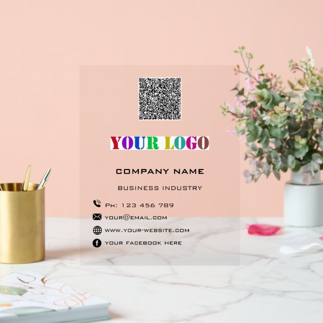 Custom Company Logo Text and QR Code Acrylic Sign (Wedding)