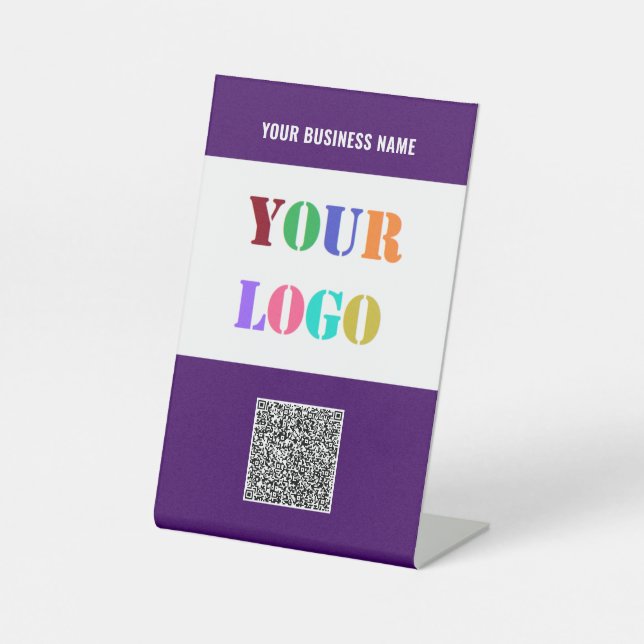 Custom Company Logo Text and QR Code Pedestal Sign (Front)