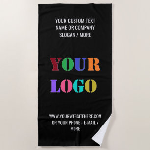 Custom Company Logo Text Beach Towel Choose Colour