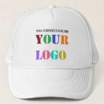 Custom Company Logo Text Business Trucker Hat<br><div class="desc">Personalised Hat with Custom Logo and Text Promotional Business Trucker Hats / Gift - Add Your Company Logo / Image - Photo or QR Code / and Website or Name - Custom Text / Information - Resize and move elements with Customisation tool. Choose fonts / size / colour ! Please...</div>