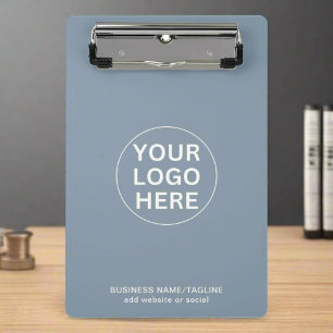 Custom Company Logo & Text Dusty Blue Promo Mini Clipboard
