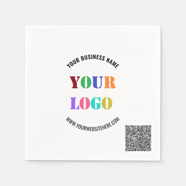 Custom Company Logo Text QR Code Napkins Template (Front)