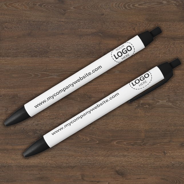 Custom Company Logo & Text White  Blue Ink Pen (Creator Uploaded)