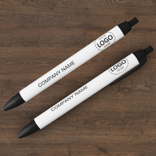 Custom Company Logo & Text White  Blue Ink Pen