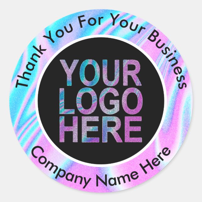 Custom Company Logo With Text Holographic Classic Round Sticker (Front)