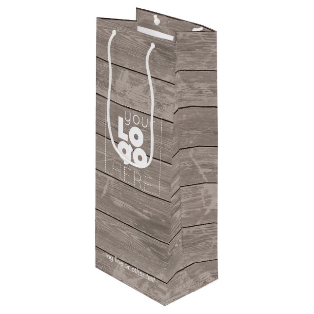 Custom Company Logo Wooden Print Paper Wine Bag (Front Angled)