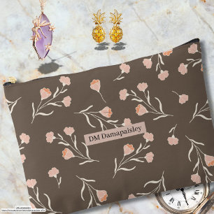 Custom company name Classy floral pink Cocoa brown Accessory Pouch