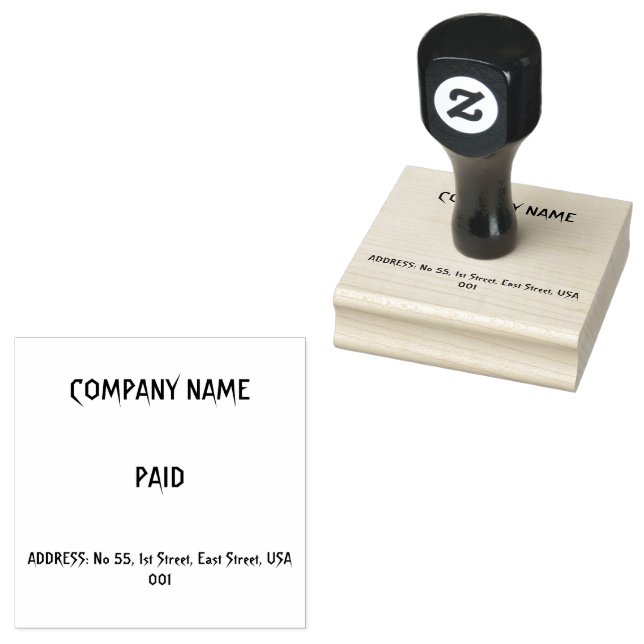 Custom Company Name PAID and Address Text blue ink Rubber Stamp (Stamped)