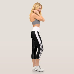 Custom Company Name White Stripe Black Capri Leggings