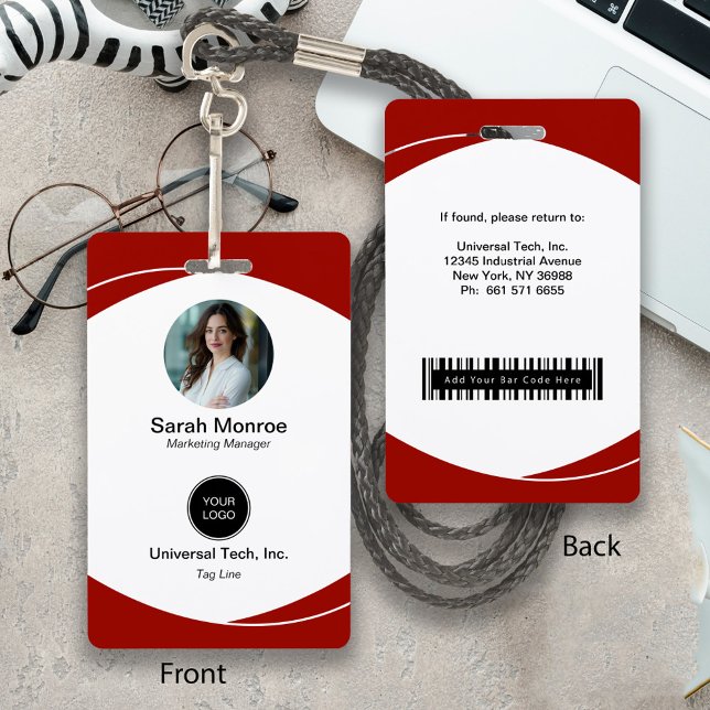 Custom Company Photo Logo Bar Code Security ID Red Badge (Creator Uploaded)