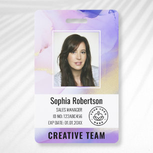 Custom Company Watercolor Purple Employee ID Badge