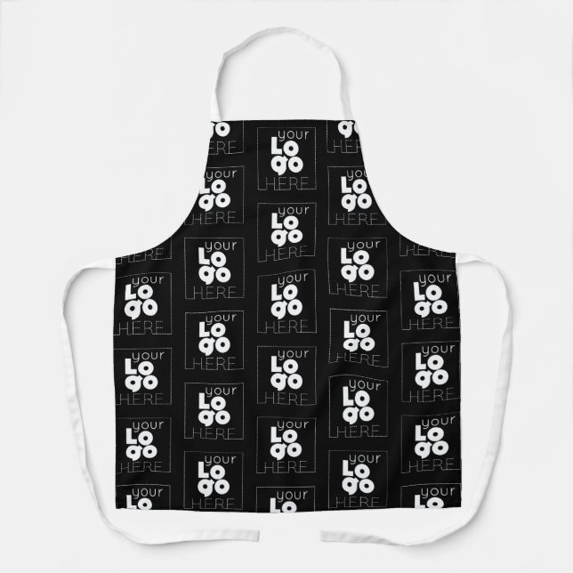 Custom Company White Logo Pattern on Black Staff Apron (Front)