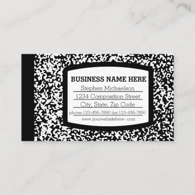 Custom Composition Book Black/White School/Teacher Business Card (Front)
