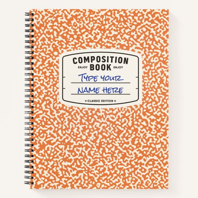 Custom Composition Notebook Orange with Label (Front)