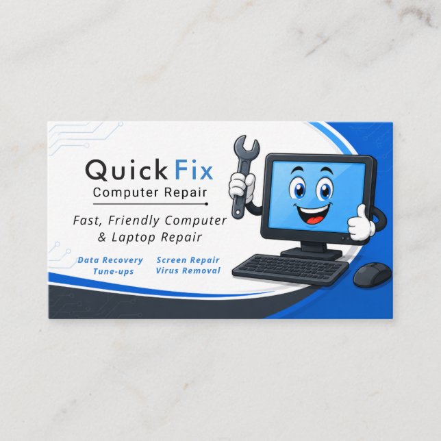 Custom Computer Repair Technician Blue Business Ca Card (Front)