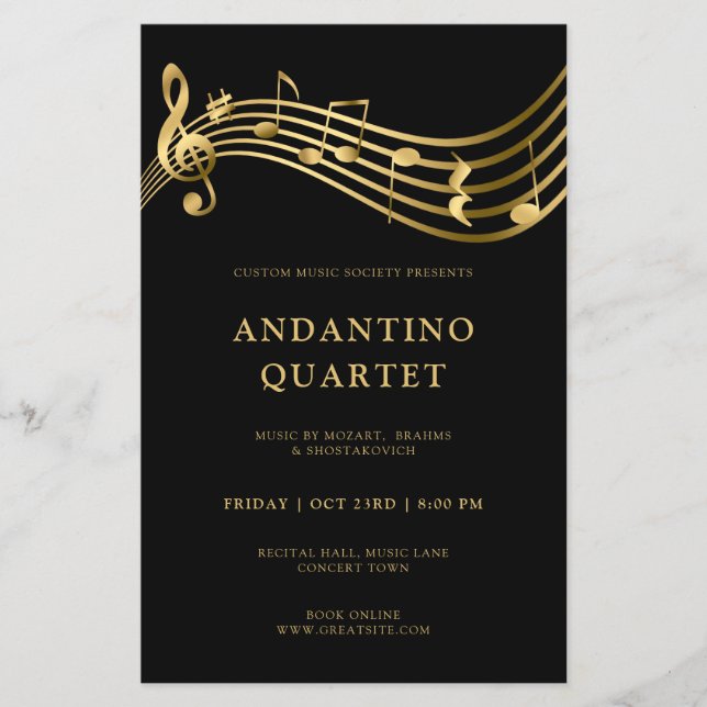 Custom Concert Flyer Template Music Gold Notes  (Front)