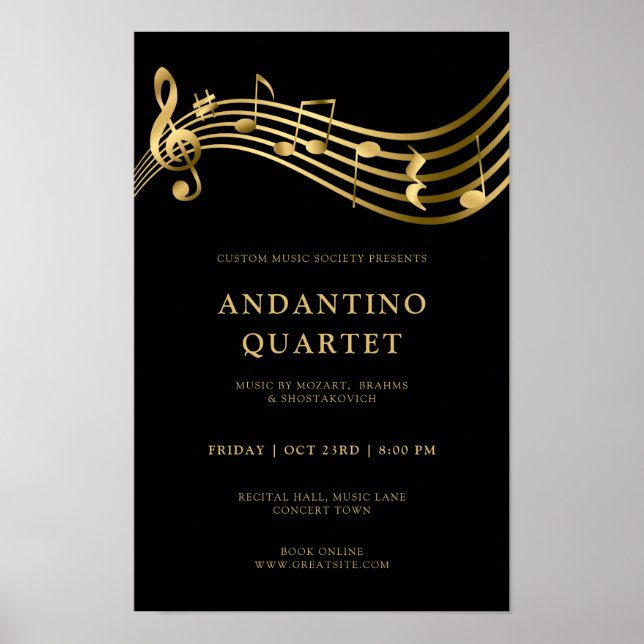 Custom Concert Poster Template Music Gold Notes  (Front)