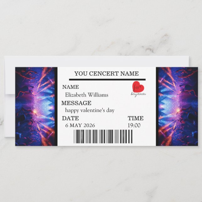 Custom Concert Ticket Gift Girl valentine's day Invitation (Front)