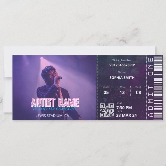 Custom Concert Ticket Invitation Live Music Event  (Front)