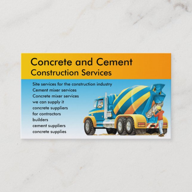 Custom Concrete Construction Services Business Card (Front)