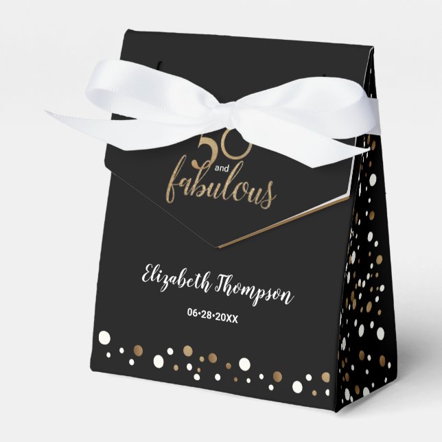 Custom Confetti 50 & fabulous Birthday Gold Black Favour Box (Front Side)