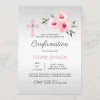 Custom CONFIRMATION Floral Pink Cross GIRL + POEM