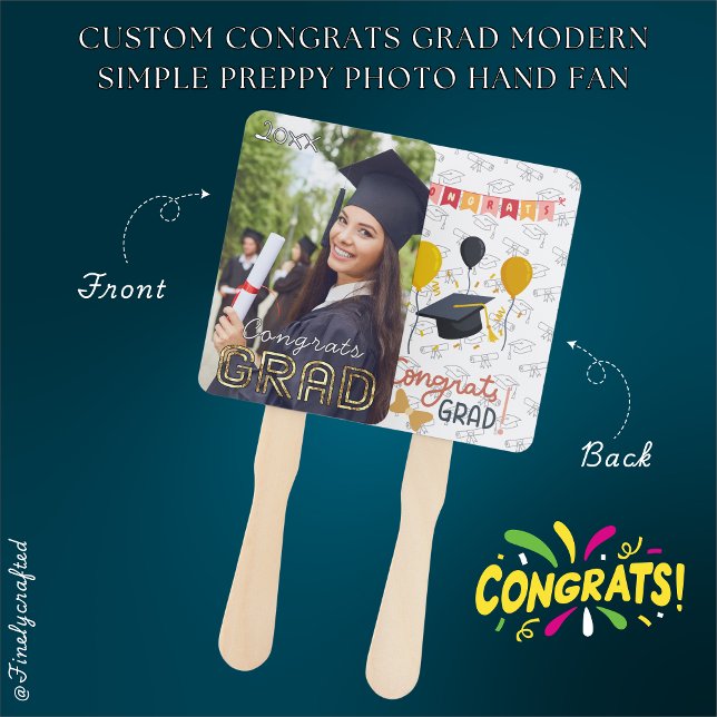 Custom Congrats Grad Modern Simple Preppy Photo Hand Fan (Creator Uploaded)