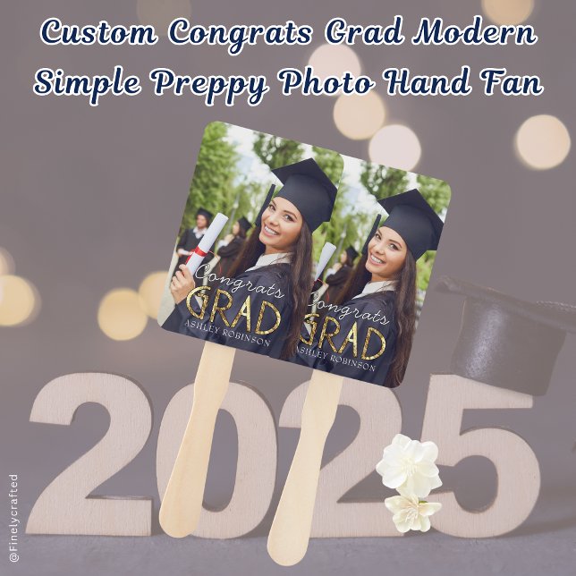 Custom Congrats Grad Modern Simple Preppy Photo Hand Fan (Creator Uploaded)