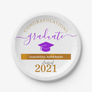 Custom Congrats Graduate Purple/Gold Party Paper Plate