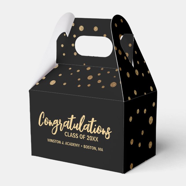 Custom Congratulation Class graduation black gold Favour Box (Front Side)