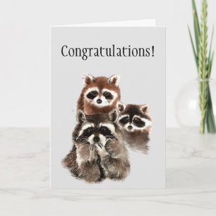 Custom Congratulations Fun Raccoons Blowing Kisses Card