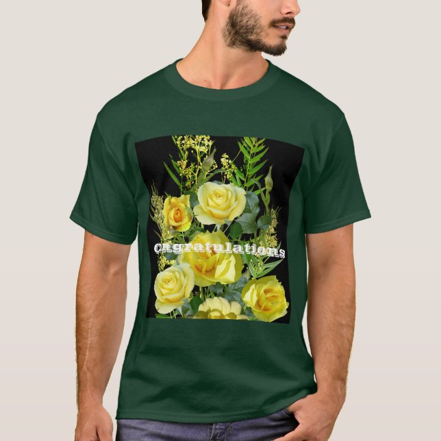 Custom Congratulations Yellow Flowers Image Print T-Shirt (Front)