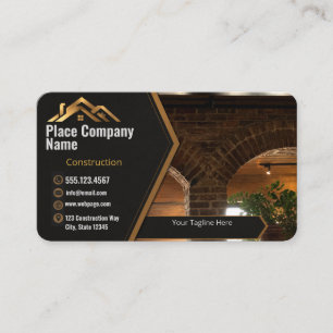 Custom Construction Business Card Black and Gold