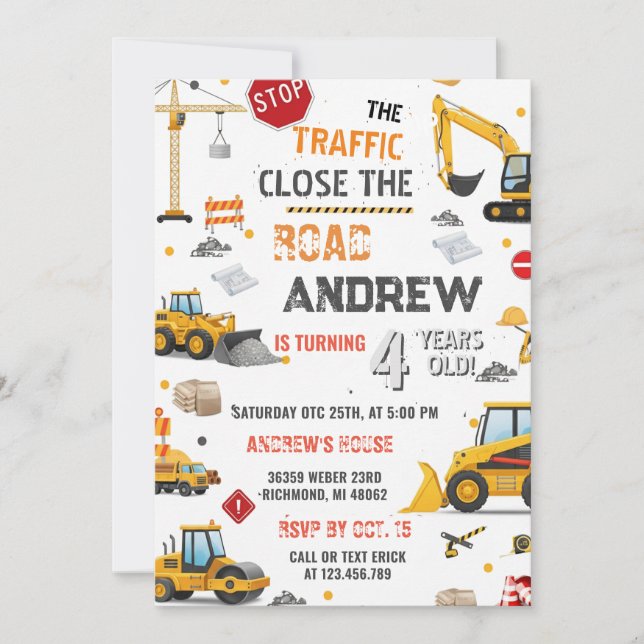 Custom Construction Dump Truck Birthday  Invitation (Front)