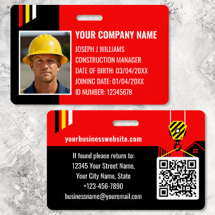 Custom Construction ID Work QR Code Red Black Badge