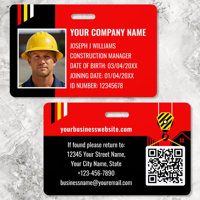 Custom Construction ID Work QR Code Red Black Badge (Creator Uploaded)
