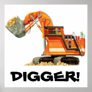 Custom Construction Kids Orange Digger Poster