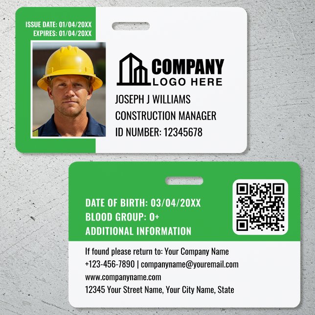 Custom Construction Site ID Logo QR Code Green Badge (Creator Uploaded)