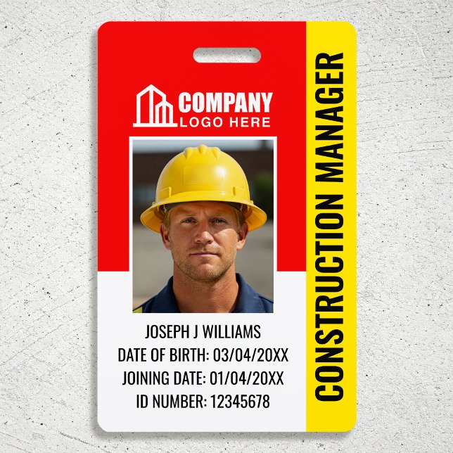 Custom Construction Site ID Logo QR Code Red Black ID Badge (Creator Uploaded)
