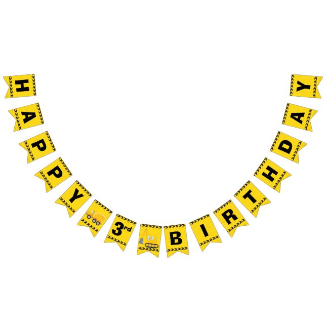 Custom Construction Truck Kids 3rd Birthday Party Bunting (All)