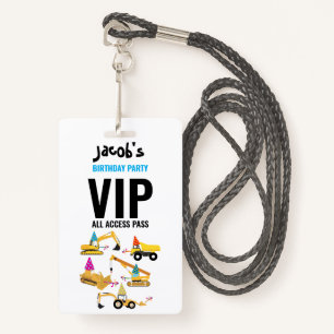 Custom Construction Trucks Birthday Party Pass  ID Badge