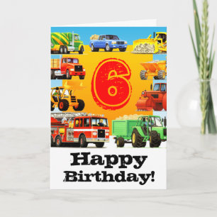 Custom Construction Trucks Boy's 6th Birthday Card