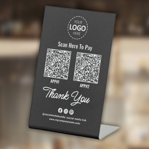 Custom Contactless Payment QR Code Black Pedestal Sign