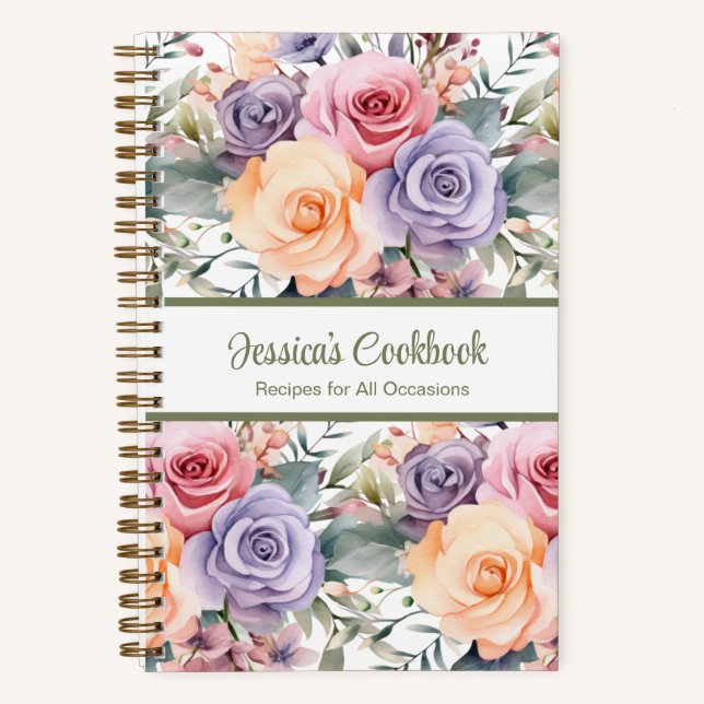 Custom Cookbook Pink Flowers Recipes Notebook (Front)