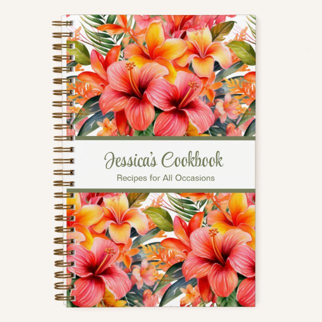 Custom Cookbook Tropical Flowers Recipes Notebook (Front)