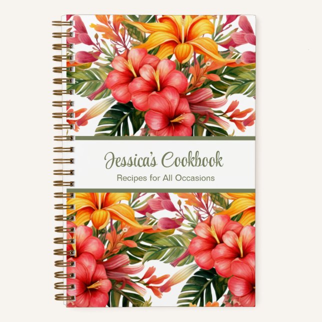Custom Cookbook Tropical Flowers Recipes Notebook (Front)