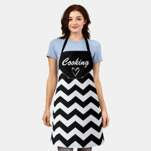 Custom Cooking Black & White Zigzag Chevron  Apron