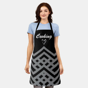 Custom Cooking Heart Black Geometric Line Design Apron